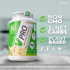 NutraKey V-Pro, Raw Plant Protein Powder, Organic, Vegan, Low Carb, Gluten Free with with 20g of Protein (Vanilla Cookie) 1.78-Pound.