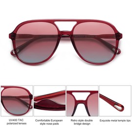 SOJOS Retro Polarized Aviator Sunglasses for Women Men Classic 70s Vintage Trendy Square Aviators SJ2174, Red/Red Gradient Blue