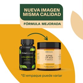Alpha Lipoic Acid + Moringa 60 cápsulas. VitalBotanics Suplemento alimenticio a base de Acido Alfa Lipoico. Suplementos Alimenticios. Multivitaminico. Vitaminas para Mujer y Hombre.