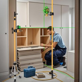 Laser Level Pole with Tripod with multifunctional gimbal,13.8 Ft./4.2M Pole &3.9 foot/1.2M retractable tripod with 5/8 and 1/4 conversion screws, for Rotary and Line Laser Level