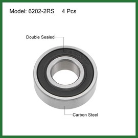 Motoforti 6202-2RS Deep Groove Ball Bearings Z2 15mm X 35mm X 11mm Double Shielded Carbon Steel 4pcs Long-lasting