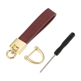 A ABSOPRO Car Keychain Universal Key Chain with Ring for Key Fobs for Home for Women Zinc Alloy Faux Leather Rose Red Gold Tone 1 Set