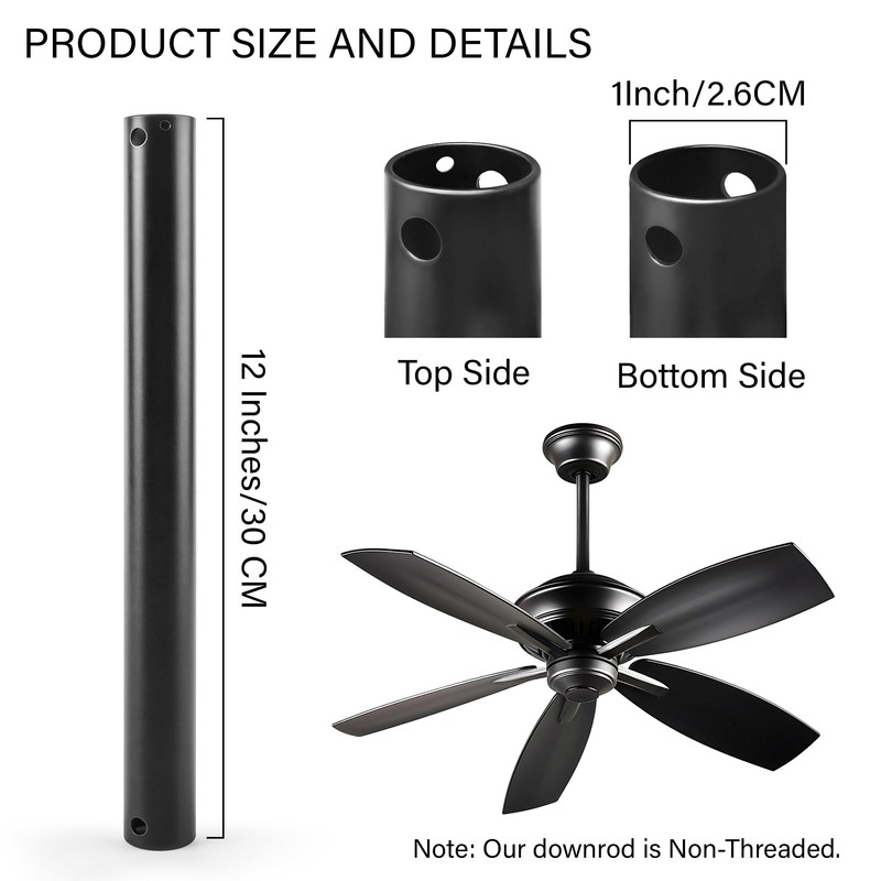 Verdanzia 2 Pcs Ceiling Fan Downrod, 12 Inch Black Ceiling