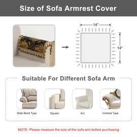 Loom and Mill Luxury Sofa Armrest Covers Set of 2, Damask Thick Chenille Nonslip Couch Arm Cover Furniture Protector with Lace Edge and Tassels for Chair Couch Sofa (Black&Gold, 14x14 inch)