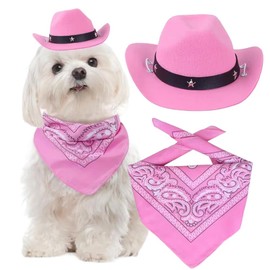 2PCS Classic Pet Cowboy Hat Dog Fashion Western Cowboy Square Scarf Unique Cowboy Style Western Cowboy Pet Theme Birthday Party Clothing Accessories Dog Gift (Pink)