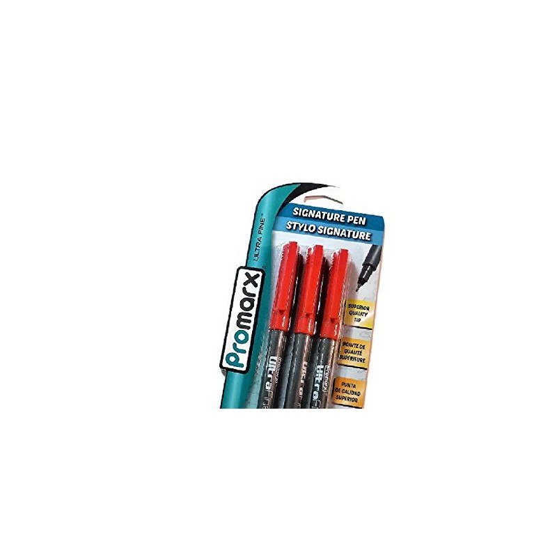 Promax Ultra fine 0.5 Signature Pen, Red Ink, 3 pack