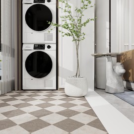 auxua Caramel‌ Vinyl Checked Flooring Roll – Small Size (15.7” x 6.56ft) for 8.61 sq.ft Coverage, Seamless Grain Match, Hassle-Free Peel & Stick Tile Application, Ideal for Kitchens & Bathrooms