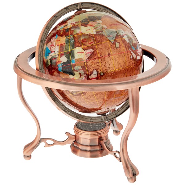 Unique Art 10-Inch Tall Table Top Amberlite Pearl Swirl Ocean Gemstone World Globe with Copper Tripod Stand