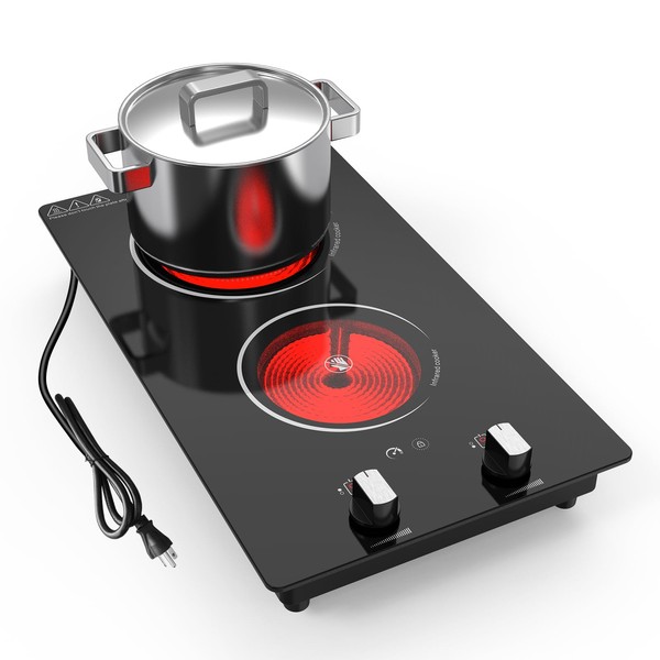 Nafewin 2 Burner Electric Cooktop, 2100W Electric Stove Top Hot
