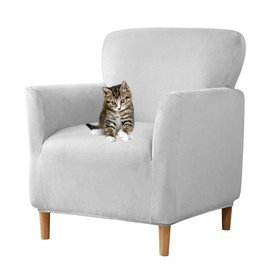 SONNACH Stretch Chair Covers with Arms 1-Piece Banquet Armchair Slipcover Velvet Mid Century Modern Armchair Slipcover Anti-Slip Furniture Protector for Living Room Friendly for Kids Pets (Sliver)