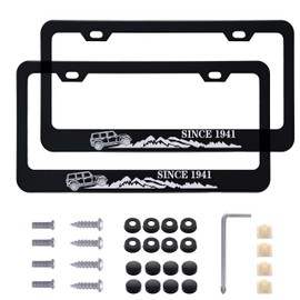 2Pcs Black License Plate Frames Metal Aluminum Material 4 Holes License Plate Covers Screw Caps Cover Set fit for Jeep Wrangler
