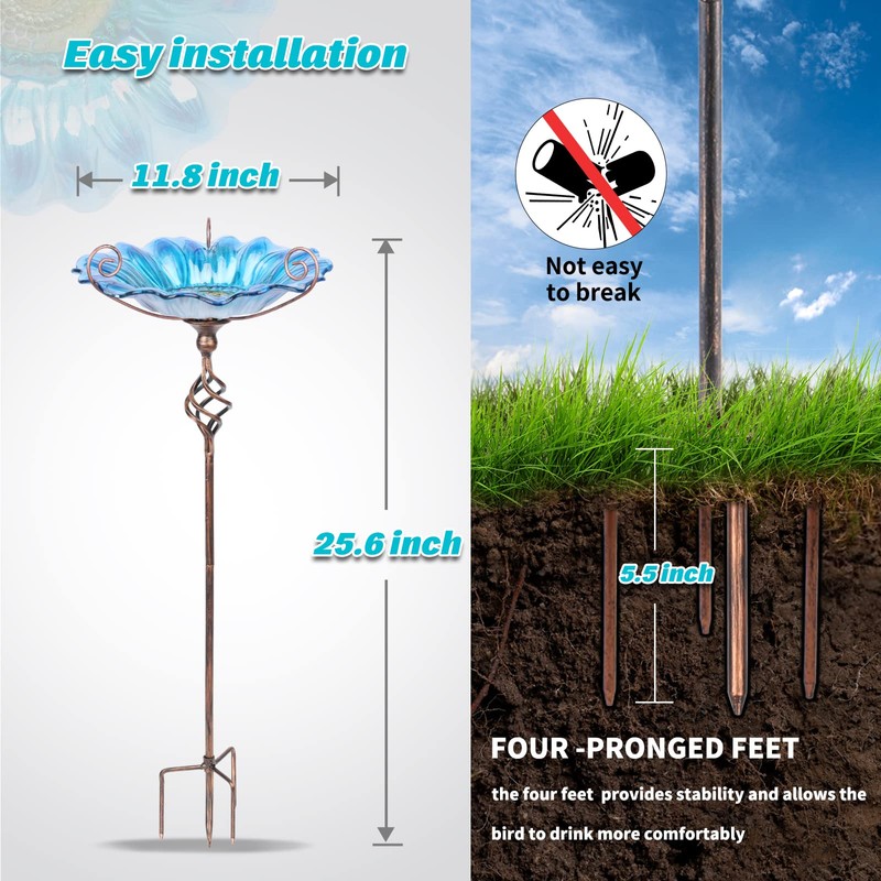 MUMTOP Bird Baths for Outdoors, Outdoor Bird Bath,Glass Birdbath Sunflower