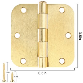 Door Hinges Satin Brass 3.5 Inch x 3.5" Interior Gold Door Hinges for Doors 6 Pack Brushed Brass Door Hinges 3-1/2" Rounded 5/8"Radius Corners Bedroom Residential Standard Indoor Door Hardware Hinge