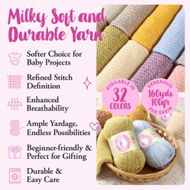 Cotton Bliss Soft Cotton Blend Yarn for Crocheting, 4 Skeins, 640Yds/400G, Free Patterns - #4 Medium Worsted Weight Yarn for Baby Blanket - Soft Buttercream