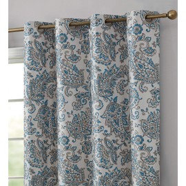 HLC.ME Amalfi Paisley Faux Silk 100% Blackout Bedroom Room Darkening Thermal Lined Curtain Grommet Panels - Energy Efficient, Complete Darkness, Noise Reducing - Set of 2 (Blue, 52" W x 72" L)