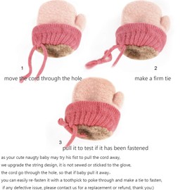 Newborn Gloves with String Knitted Wool Gloves Fluffy Mittens Cartoon Gloves Thicken Velvet Hanging Neck Mittens Birthday Xmas Gifts for 1-5 Years old Kids (orange, Length: 14 cm, palm width: 8 cm)