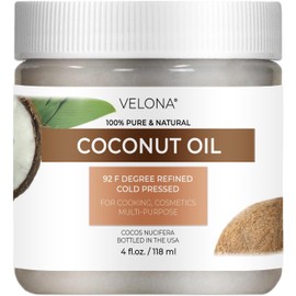 velona Coconut Oil 92 Degree 4 fl oz | 100% Pure and Natural Carrier Oil | in jar | Refined, Cold pressed | Skin, Face, Body, Hair Care | Use Today - Enjoy Results