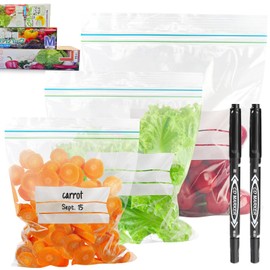 Freezer Bags, 65Pcs Zip Lock Bags Reusable Sandwich Bags BPA-Free Food Ziplock Storage Bags for Fruits,Vegetables,Meat,Grains,Candies
