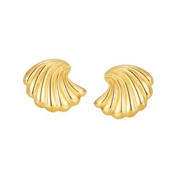 POVIK Big Gold Statement Earrings for Women Trendy, 18K Gold Chunky Earrings Big Shell Wings Textured Dome Earrings Drop Earrings Lightweight Dainty Vintage Jewelry Mother's Day Gift for Her