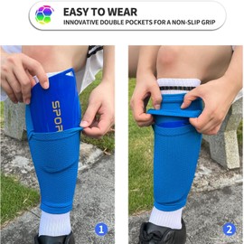 2 Pairs Kids Youth Soccer Shin Guard Sleeves with Optimized Insert Pocket, Shin Pad Compression Sleeves for 3-15 Years Old Boys Girls Child Teens for Soccer Sport （L）
