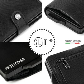 SLim Credit Card Holder Shielded RFID Men's Wallet Anti-cloning Card Holder for Men, Saffiano Black, Con Zip, Modern