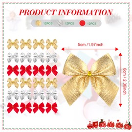 36 Pieces Christmas Mini Bow Tie Xmas Gold Silver Red Wreath Bow Holiday Craft Tiny Christmas Bows for Christmas Tree Wreath Wedding Family Hanging Decor