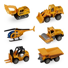 Relaxdays Construction Site Vehicles, Set of 6, Toy Cars, Mini Construction Site, from 3 Years, Metal Cars, Orange/Black, 8.5 x 3.5 x 5 cm