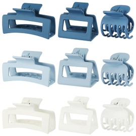 CHANDAT Juego de Pinzas para El Cabello Azul de 3 Estilo - 9 Pzas Clips Rectangulares y Cuadrados Medianos para Cabello Grueso y Delgado Accesorios de Mujer