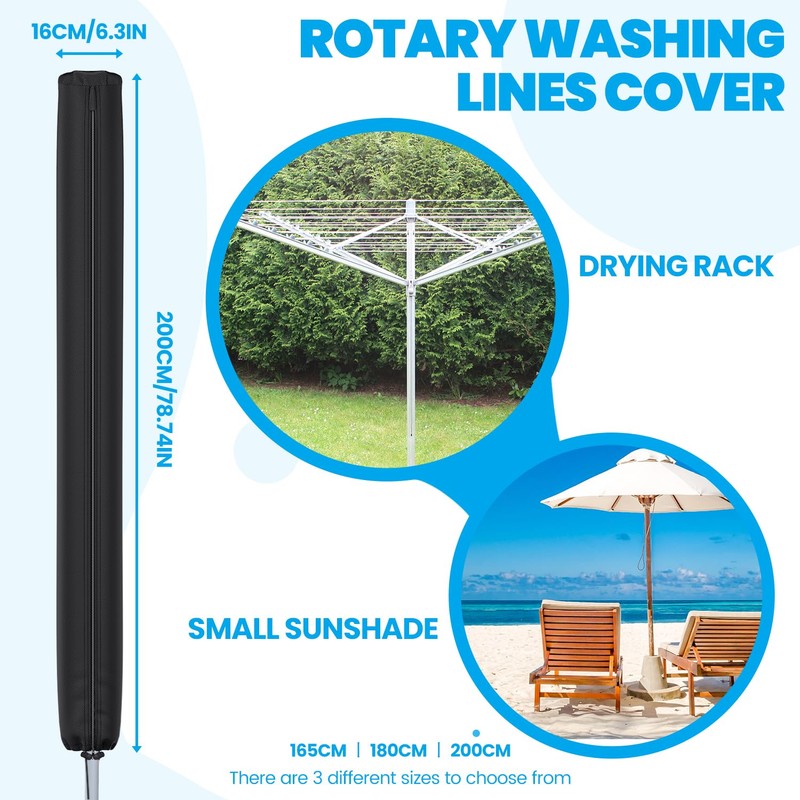 Mrrihand Rotary Washing line Protective Cover, Black, 200cm
