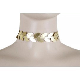 Fashion Jewelry Women Fashion Jewelry Choker Necklace Gold Faux Leather Floral Leaf
