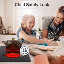 GIHETKUT Electric Cooktop,Built-in and Countertop Electric Stove Top, 2100W 110V Electric Burner 9 Heating Level, Timer & Kid Safety Lock, Sensor Touch Control 2 Burner Electric Cooktop.