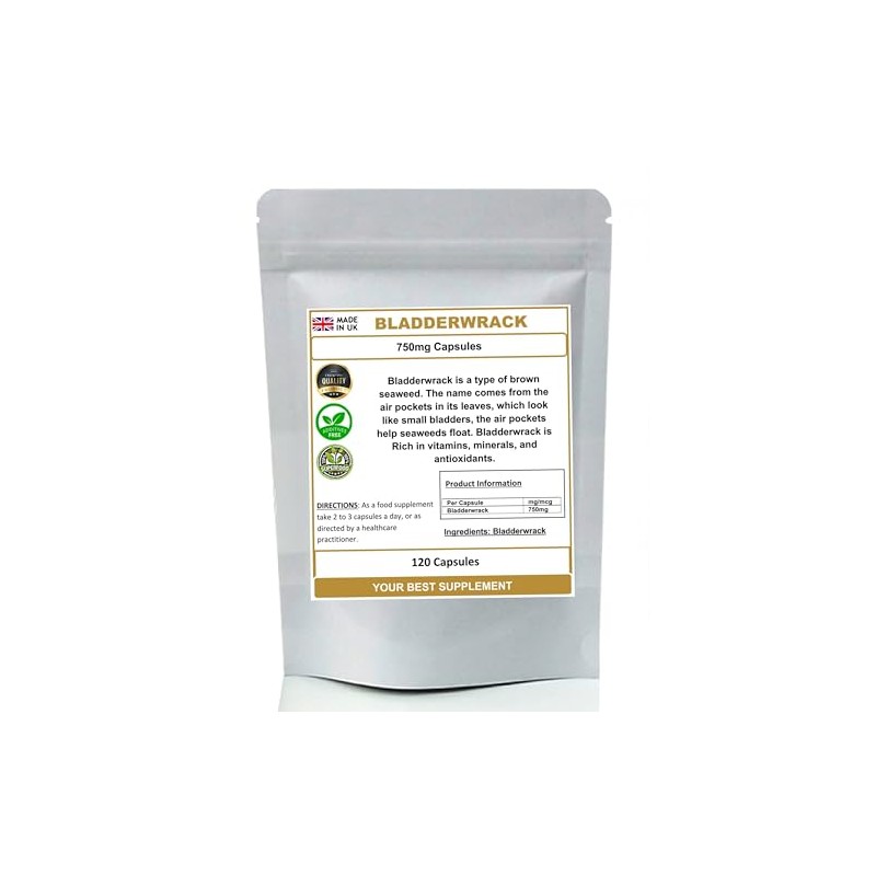 Bladderwrack Capsules 750mg- Natural, Seaweed KELP (Pure no Additives) (120)