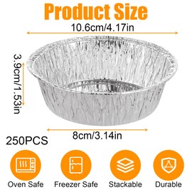 AHAQU 250PCS Foil Pie Dishes, 11cm/4 Inches Aluminium Foil Pie Cases, Round Small Foil Pie Tins for Tarts, Muffin, Pudding, Quiche, Cakes