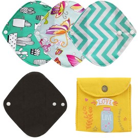 ZCOINS 4 Pieces Reusable Panty Liners Cloth Sanitary Pads Light Flow, Small Size 8 Inch Long