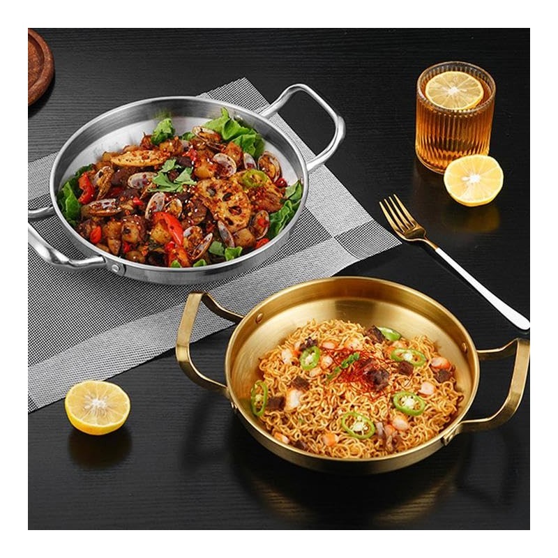 MBBITL Paella Pan Gold Stainless Steel Skillet Pan 11 inch