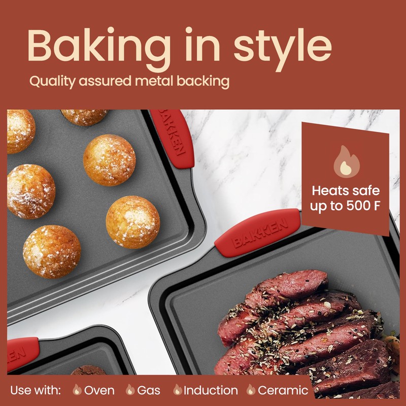 BAKKENMASTER 18-Piece Kitchen Oven Baking Set: Nonstick Gray Marble Coating,
