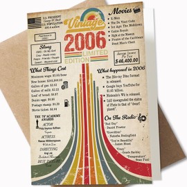 18th Birthday Card, Classy Vintage 2006 Limited Edition, 18th Birthday Gifts for Girls Boys, 18th Birthday Decorations for Him Her (5 x 7 Inch Card with Kraft Envelope)