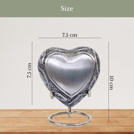 Silver Heart Keepsake Urn for Ashes NORSE'S TRADECRAFT – Engraved Miniature Heart Memorial Urn with Stand and Velvet Box – Decorative Small Ash Holder for Loved Ones – Elegant Remembrance Gift