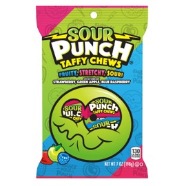 Sour Punch Chews Sour Chewy Candy Individually Wrapped Bulk Taffy – Sour Punch Green Apple, Strawberry, and Blue Raspberry Candy Chews (7 Ounce Bag)