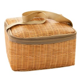Pokinge 1Pcs Picnic Lunch Storage Bag Portable Food Container Pouch Creative Rattan Pattern Basket Large Capacity Waterproof Insulated Lunch Bag