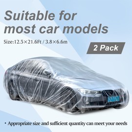 BBTO 2 Pack Universal Plastic Car Cover with Elastic Band Disposable Car Covers Bulk 12.5 x 21.6 ft Waterproof Dustproof Full Exterior Covers Clear Car Protector for Sedan Outdoor Snow Rain Weather