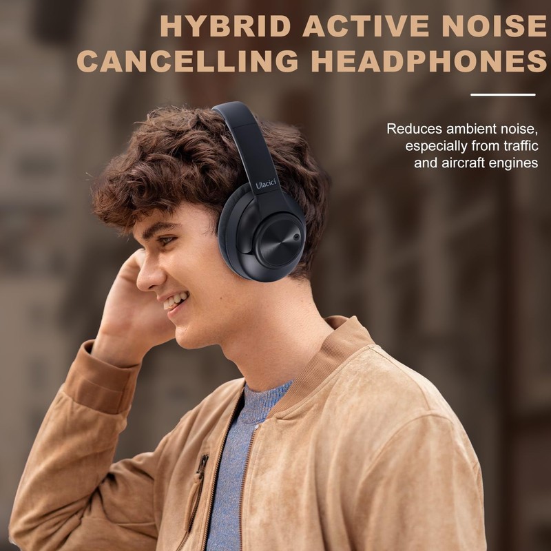 Ulacici Hybrid Active Noise Cancelling Headphones,Wireless Bluetooth Headphones, Foldable Headphones