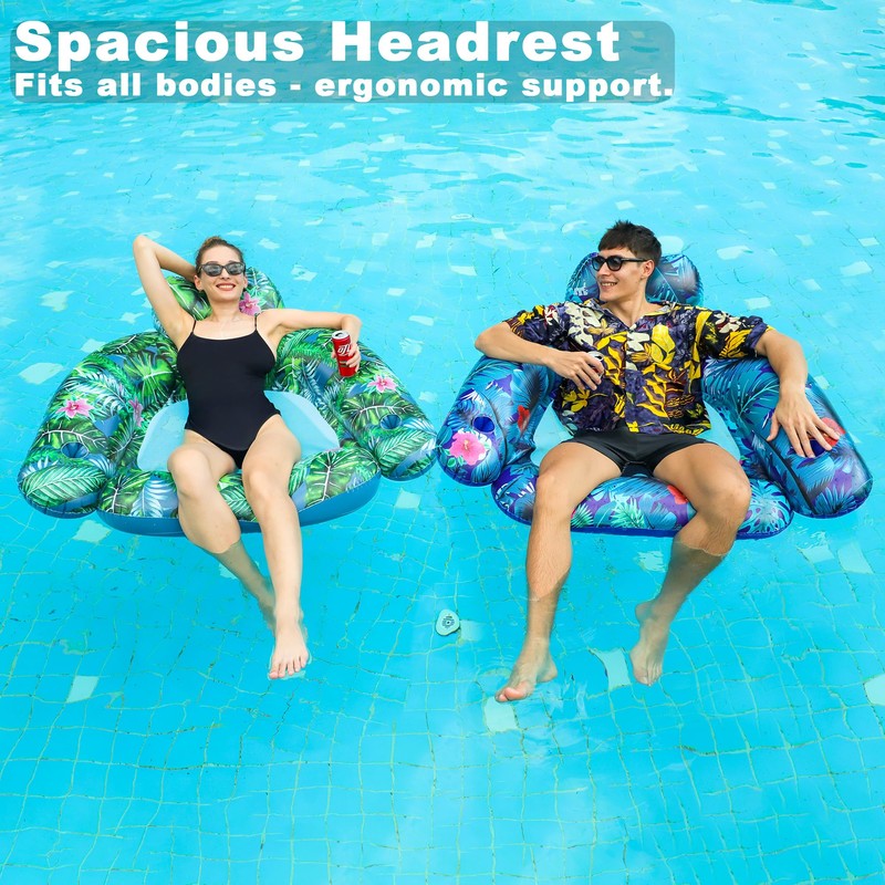 FindUWill 2 Pack Large Pool Chair Floats, Inflatable Pool Floats