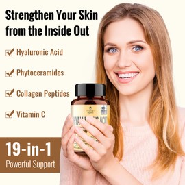 ThrivyThystle 19-in-1 Hyaluronic Acid Capsules - Hylunaric Acid 1200 mg, with Collagen Peptides, Vitamin C, Phytoceramides - for Skin, Eyes, Gastrointestinal, Bones Support (2 Pack)