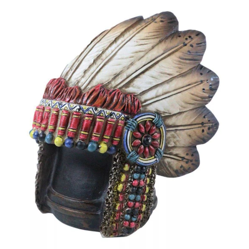 Western Tribal Indian Warrior Chief Headdress With Eagle Feathers Figurine