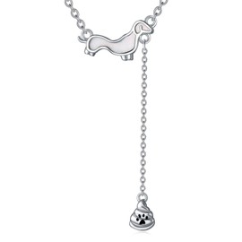 HUKKUN Dachshund Necklace Sterling Silver Weiner Dog Y Necklace Dachshund Jewellery for Women Dachshund Lovers