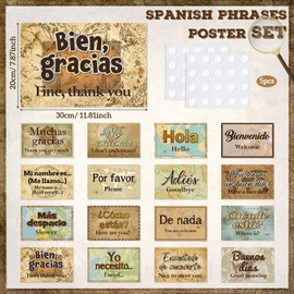 Kosiz 16 Pcs Spanish Classroom Language Posters Spanish Words and Phrases Poster Set Latin American Learning Materials for Primary Middle High School Classroom Decorations, 12 x 8 Inch
