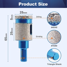 Dry Diamond Core Drill Bit,BRSCHNITT 1 inch Diamond Finger milling bit Triangle Shank for Porcelain Tile Ceramic Stone Granite Marble