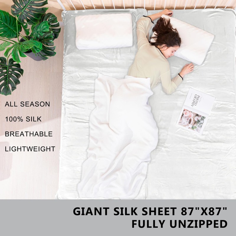 Exermil 100% Silk Sleep Sack with Zippers on 3 Sides,
