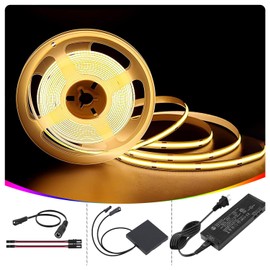 VST 16.4ft COB LED Strip Lights Warm White 2700K, 24V LED Tape Light, 48w, 2640 LEDs, Ra 93+, for Cabinets, UL Listed with ETL Certified 48W Power Supply and Touch Switch